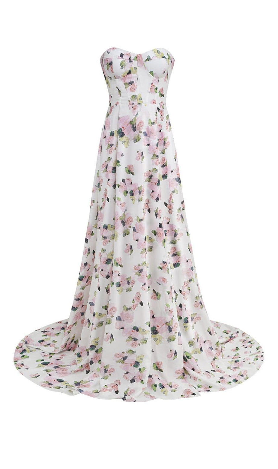 STRAPLESS FLORAL SPLIT MAXI DRESS