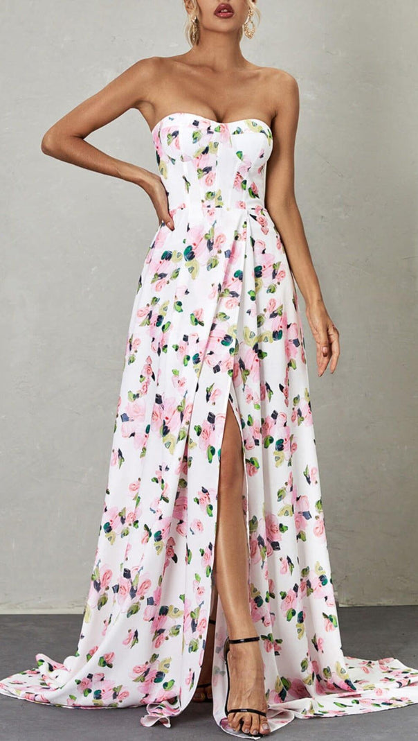 AIIZIE STRAPLESS FLORAL SPLIT MAXI DRESS - product image