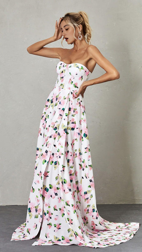 AIIZIE STRAPLESS FLORAL SPLIT MAXI DRESS - product image