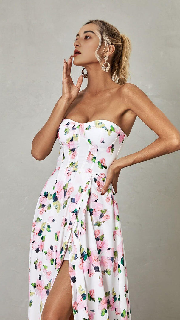 AIIZIE STRAPLESS FLORAL SPLIT MAXI DRESS - product image