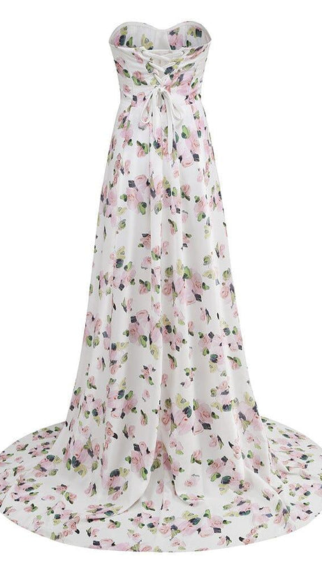 STRAPLESS FLORAL SPLIT MAXI DRESS