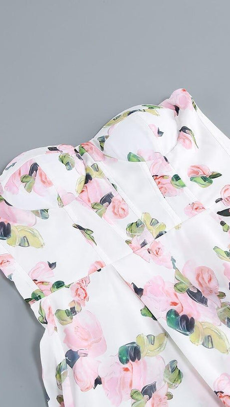 STRAPLESS FLORAL SPLIT MAXI DRESS