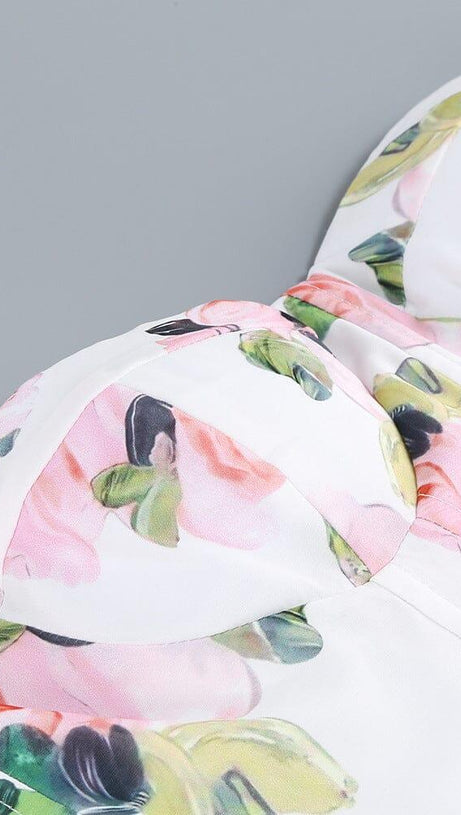 STRAPLESS FLORAL SPLIT MAXI DRESS