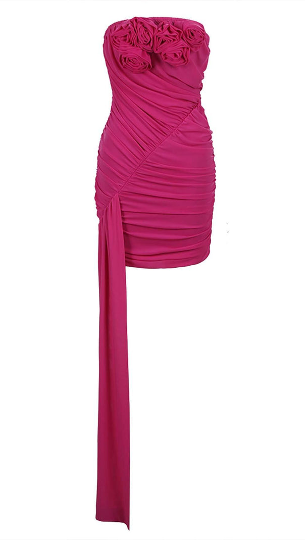 AIIZIE STRAPLESS RUCHED MINI DRESS IN ROSE RED - product image