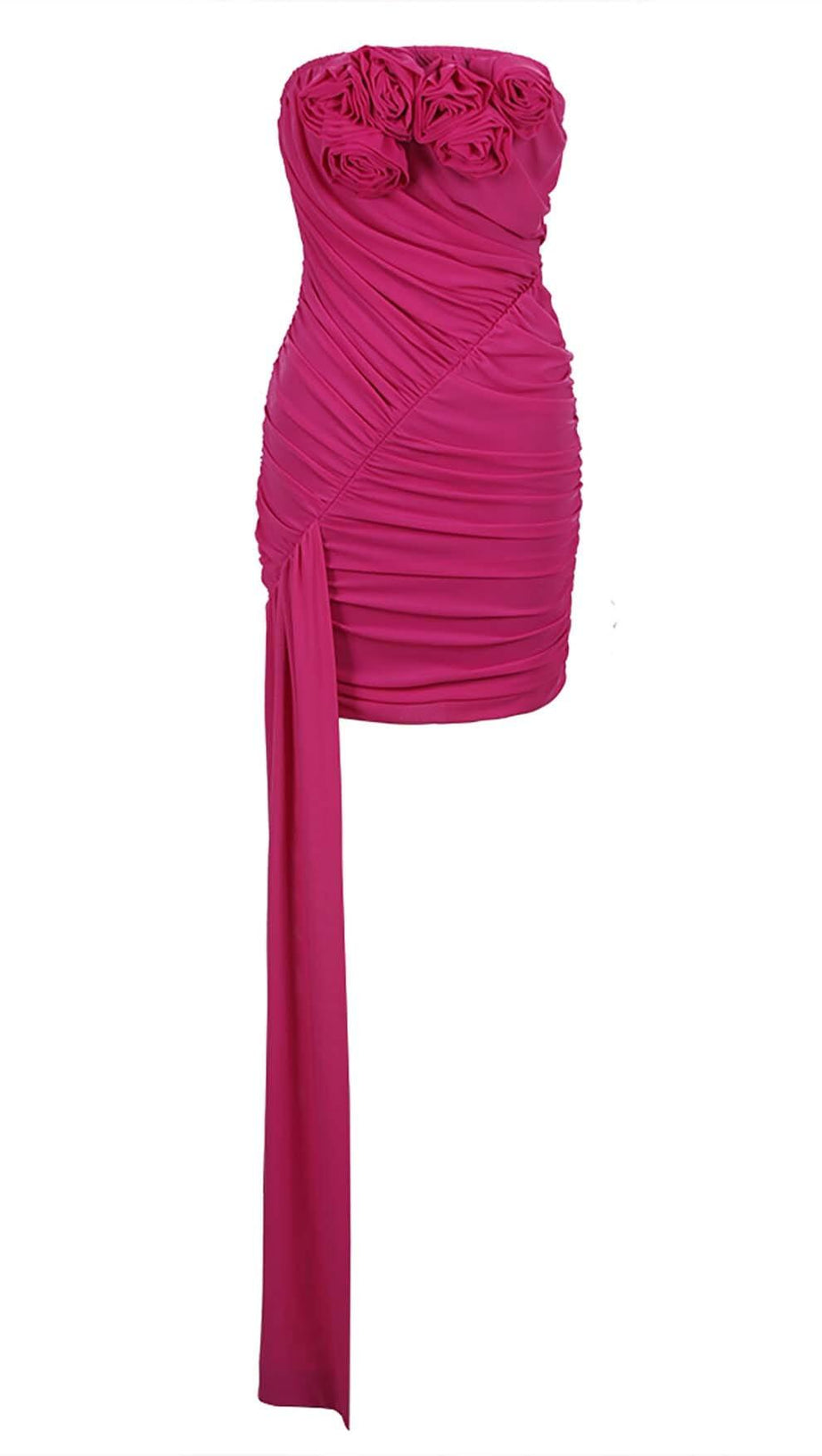 STRAPLESS RUCHED MINI DRESS IN ROSE RED