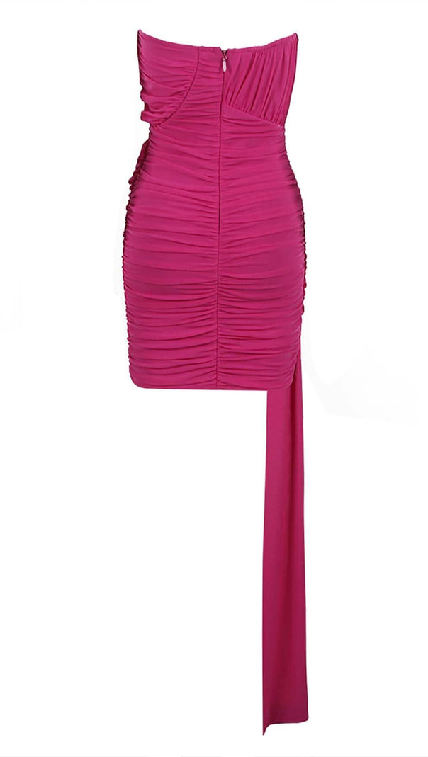 AIIZIE STRAPLESS RUCHED MINI DRESS IN ROSE RED - product image