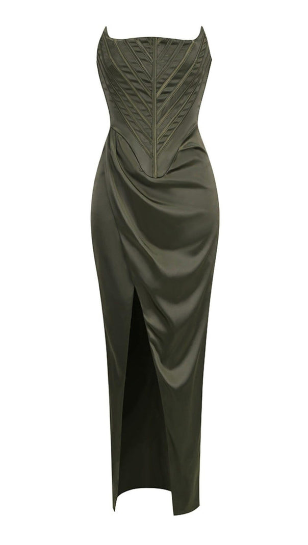 AIIZIE STRAPLESS SATIN SPLIT MAXI DRESS - product image