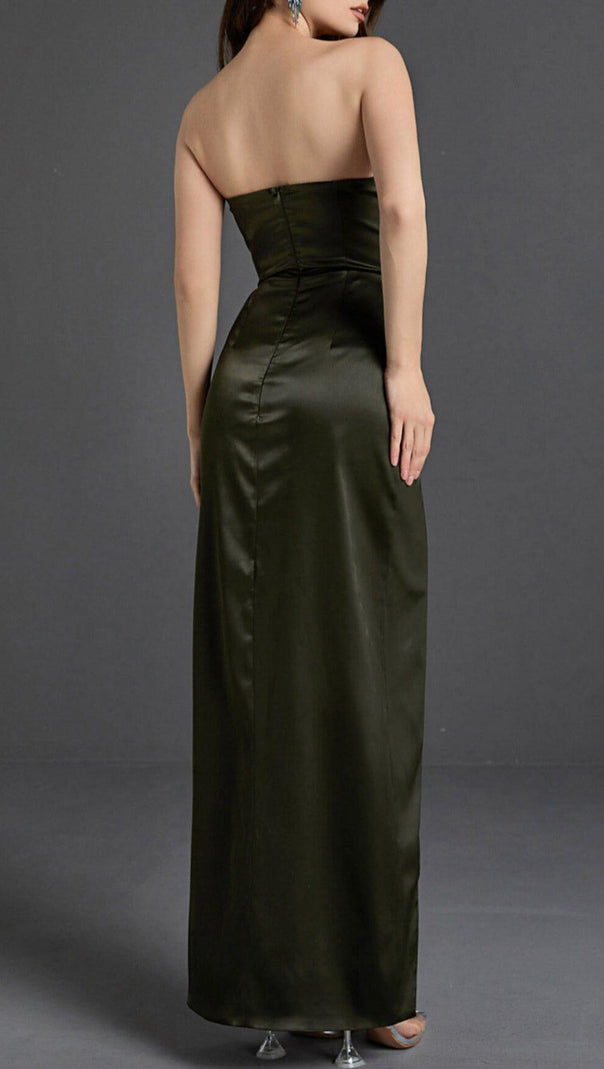 AIIZIE STRAPLESS SATIN SPLIT MAXI DRESS - product image