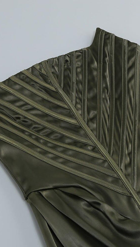 STRAPLESS SATIN SPLIT MAXI DRESS