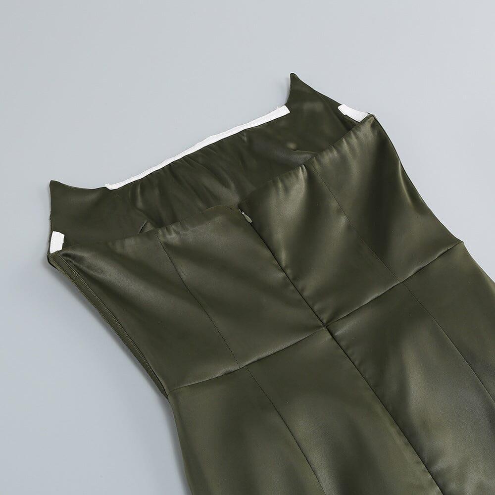 TRÄGERLOSES MAXIKLEID AUS SATIN MIT GESCHLAGENEM ÄRMEL