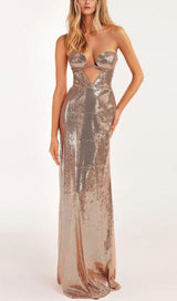 STRAPLESS SEQUIN MAXI DRESS