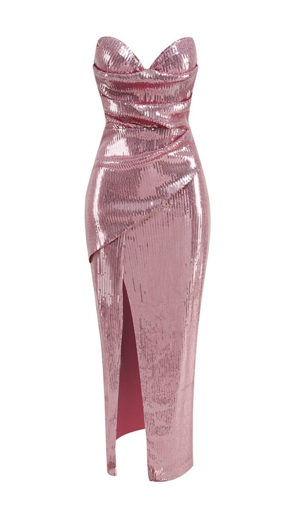 AIIZIE STRAPLESS SEQUIN SPLIT MAXI DRESS - product image