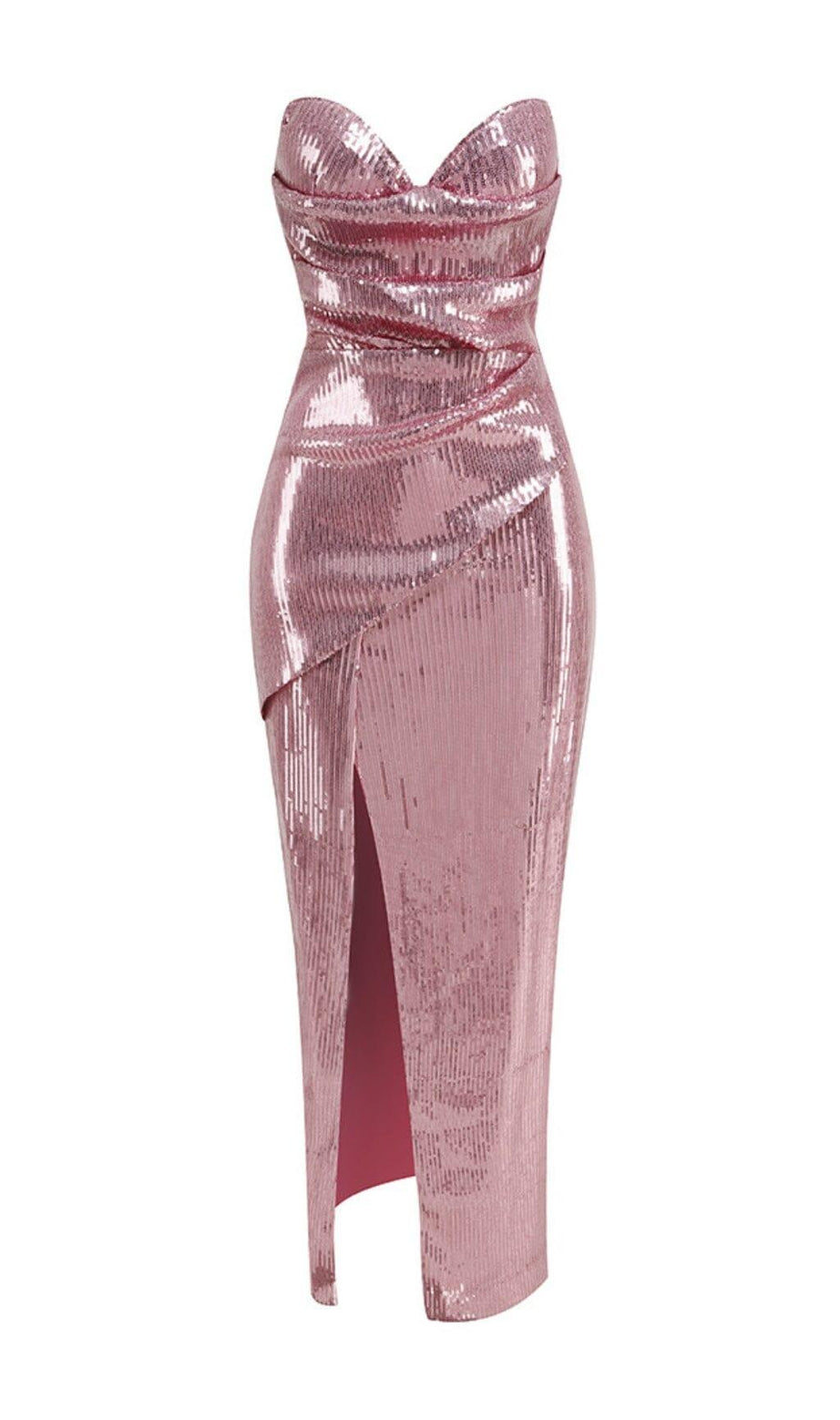STRAPLESS SEQUIN SPLIT MAXI DRESS