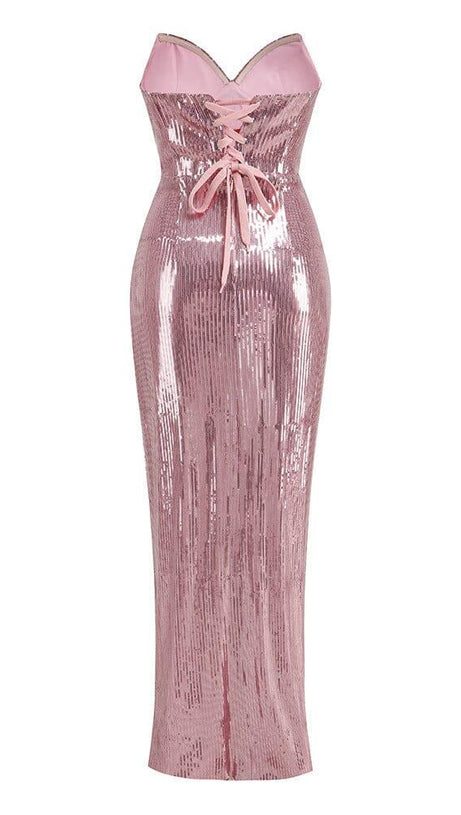 STRAPLESS SEQUIN SPLIT MAXI DRESS