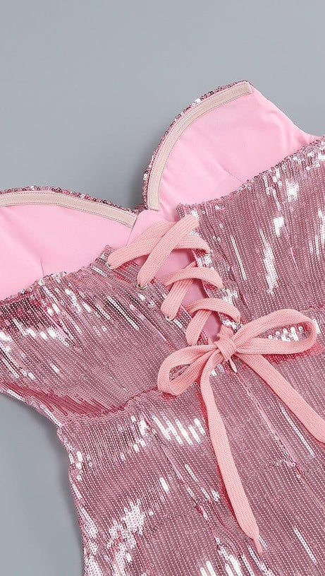 STRAPLESS SEQUIN SPLIT MAXI DRESS