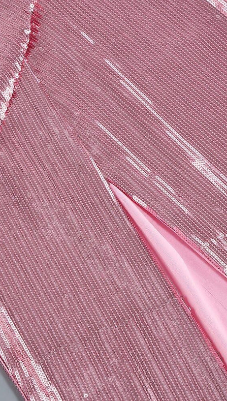 STRAPLESS SEQUIN SPLIT MAXI DRESS