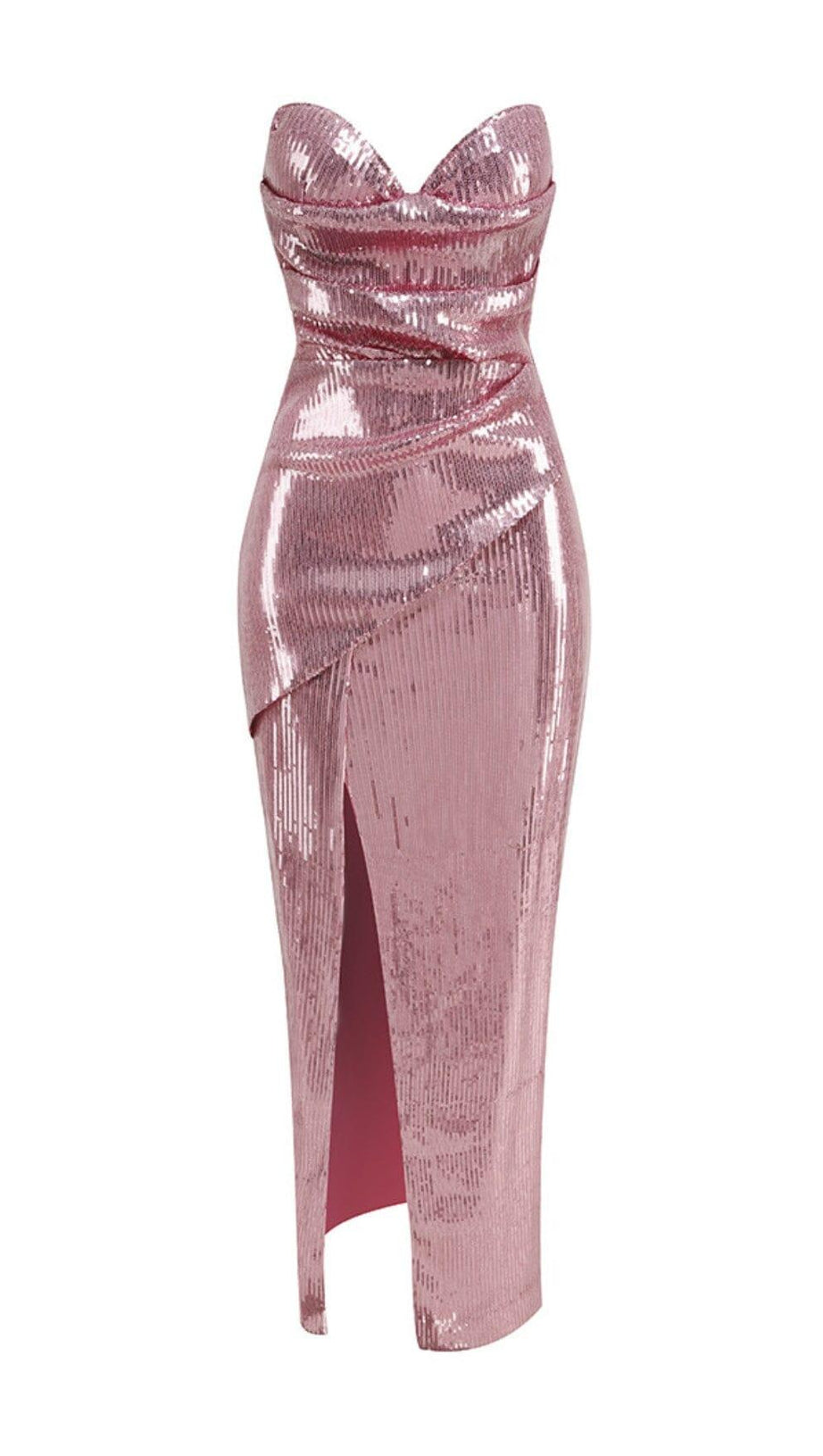 STRAPLESS SEQUIN SPLIT MAXI DRESS
