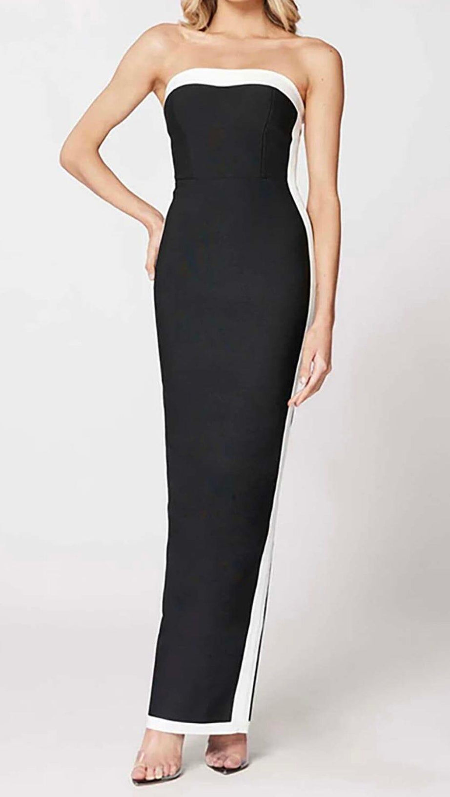 TRÄGERLOSES MAXIBANDAGEKLEID MIT SCHLITZ