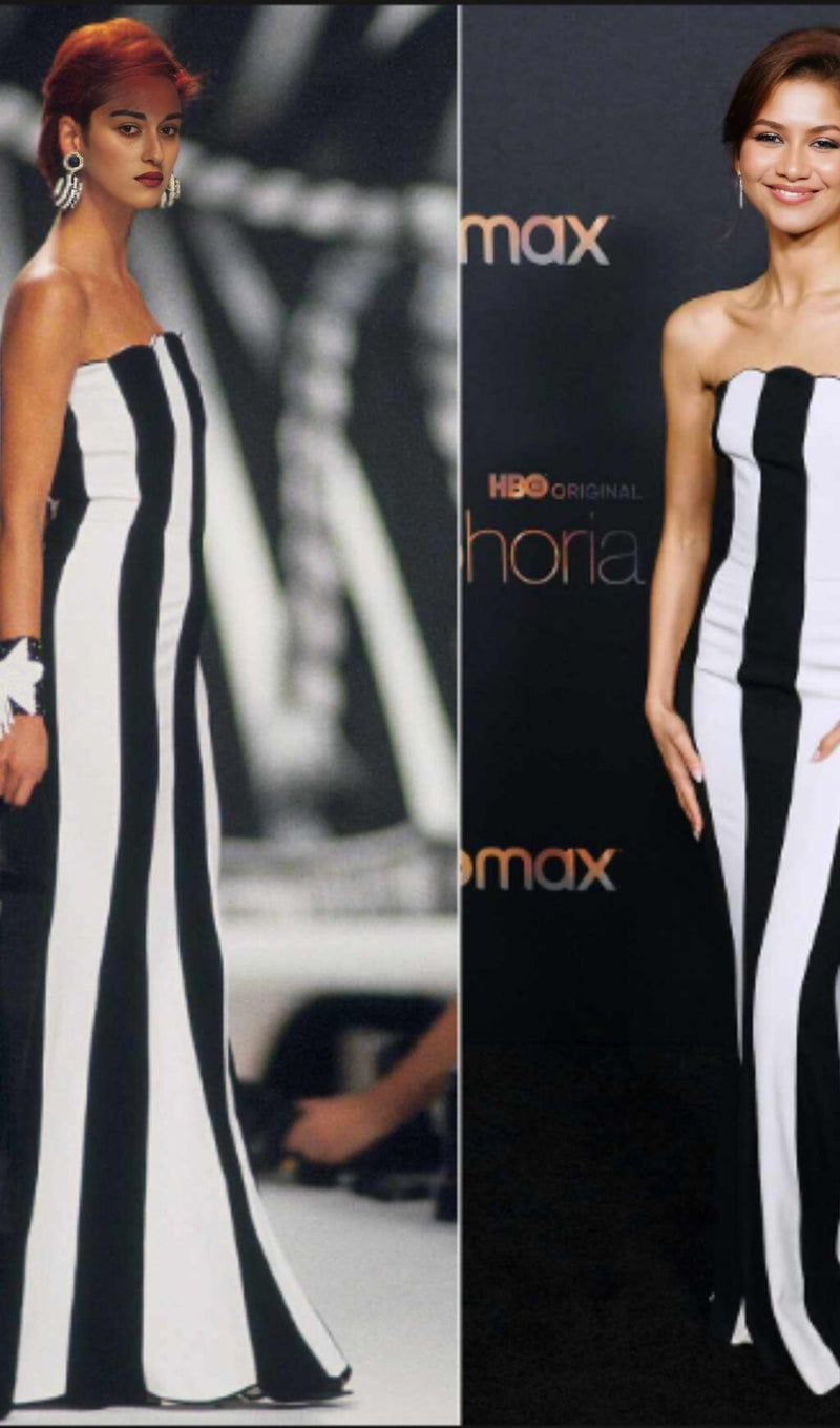 STRAPLESS STRIPED MAXI DRESS