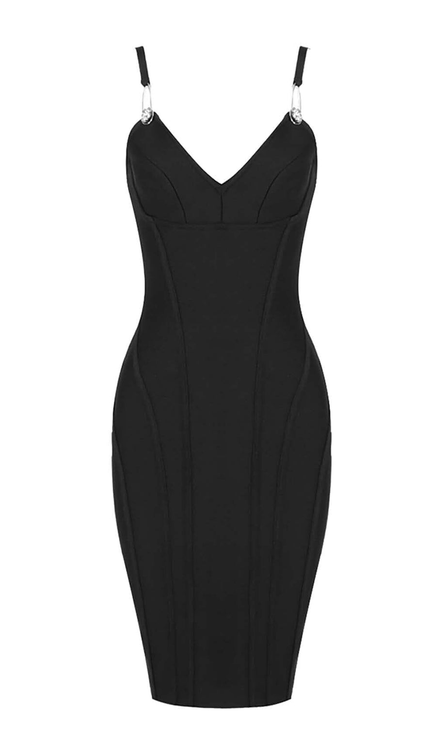 ABITO MIDI CON BENDAGGI E SPALLINE IN NERO