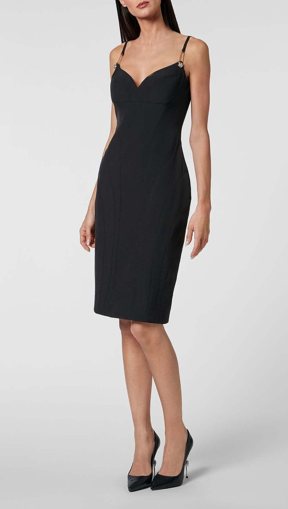 BANDAGE-MIDIKLEID MIT TRÄGERN IN SCHWARZ