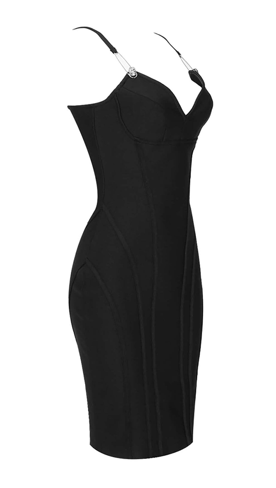 BANDAGE-MIDIKLEID MIT TRÄGERN IN SCHWARZ