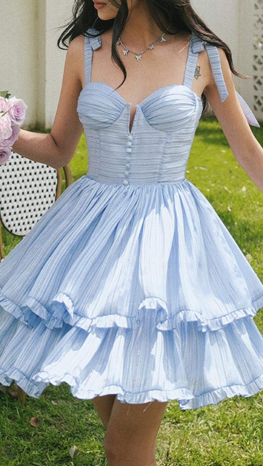 KORSETT-MIDIKLEID MIT TRÄGERN IN BLAU