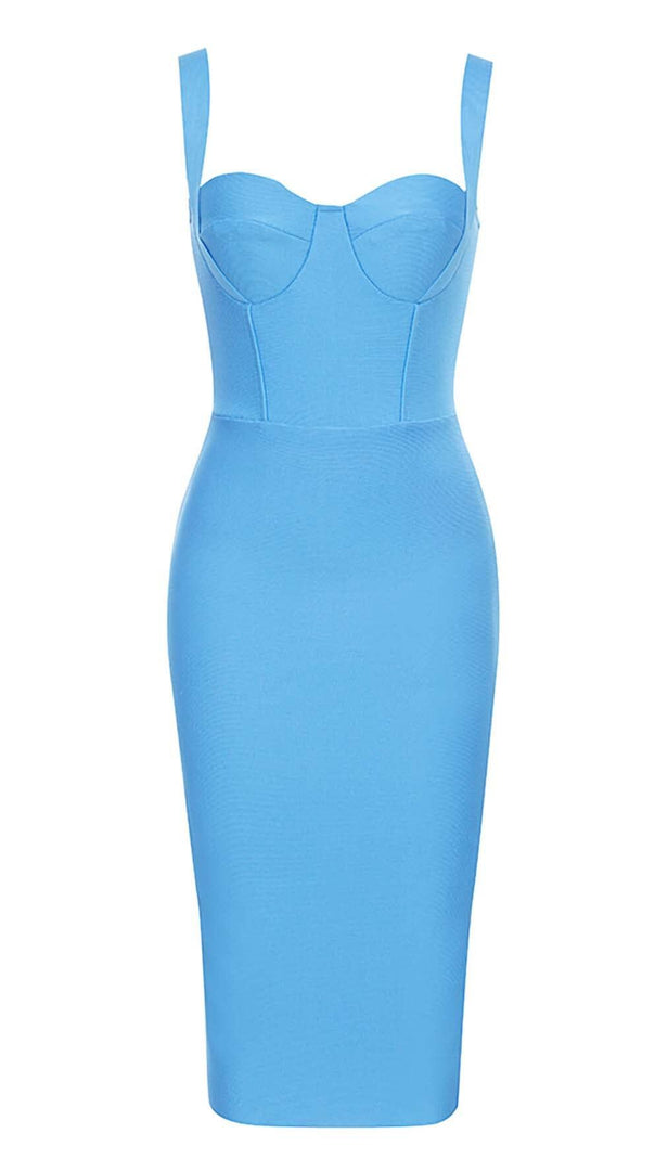 AIIZIE STRAPPY CORSET MIDI DRESS IN SPARKLING OCEAN - product image
