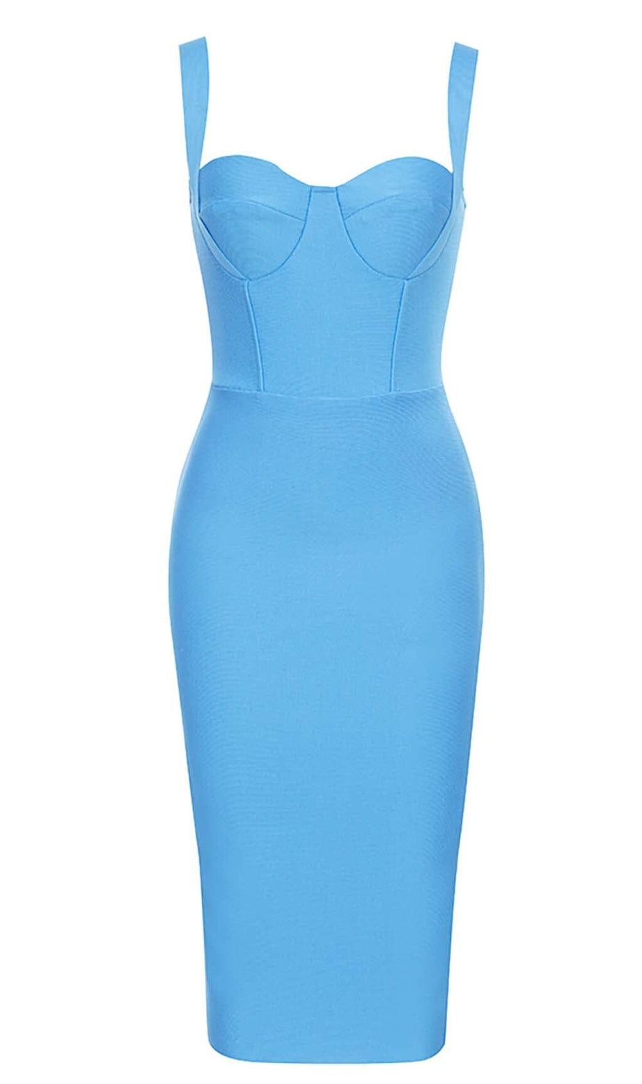 ABITO MIDI CON CORSETTO E SPALLINE IN OCEANO SCINTILLANTE