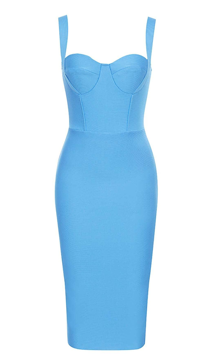 STRAPPY CORSET MIDI DRESS IN SPARKLING OCEAN