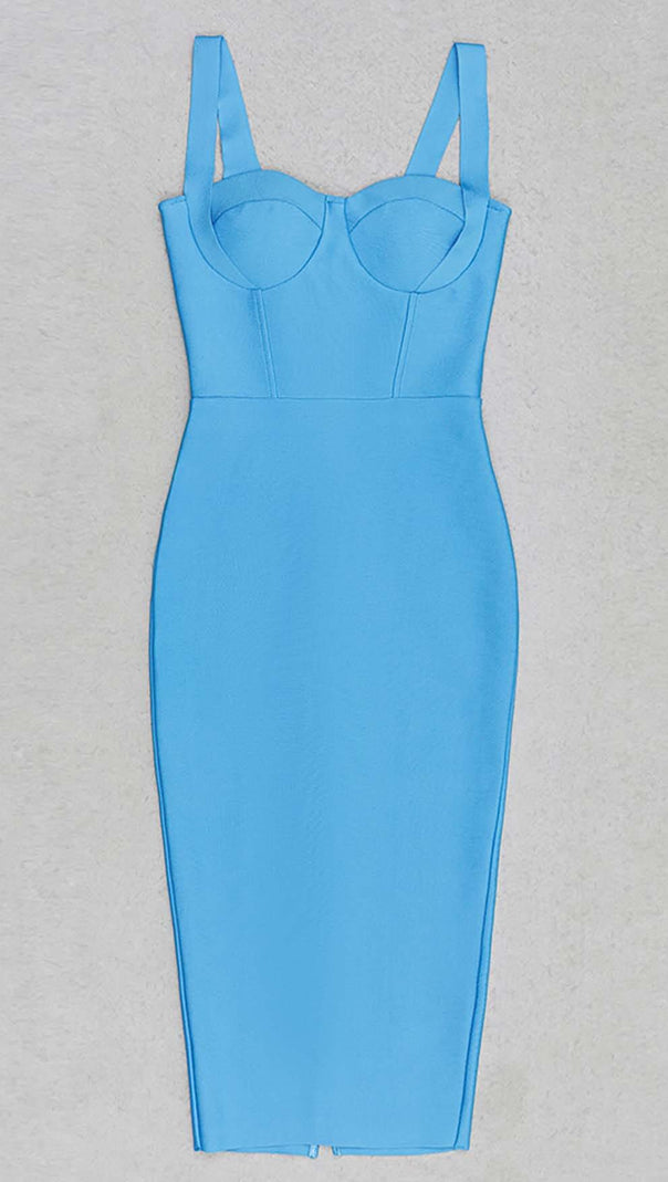 AIIZIE STRAPPY CORSET MIDI DRESS IN SPARKLING OCEAN - product image
