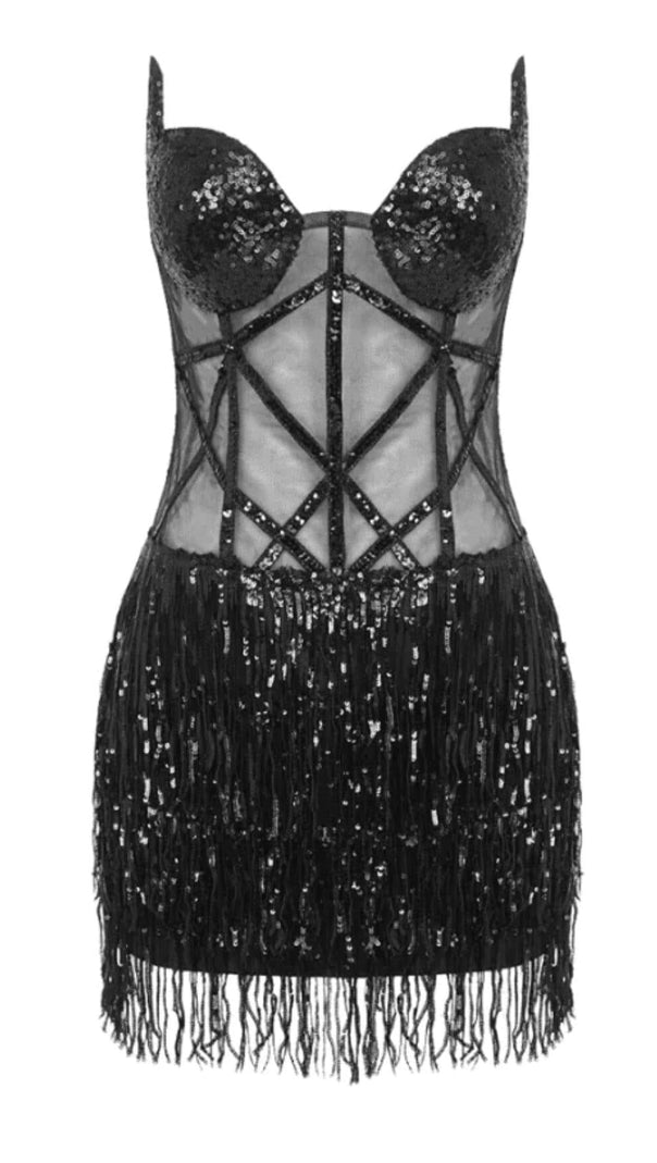 AIIZIE STRAPPY CORSET MINI DRESS IN BLACK - product image