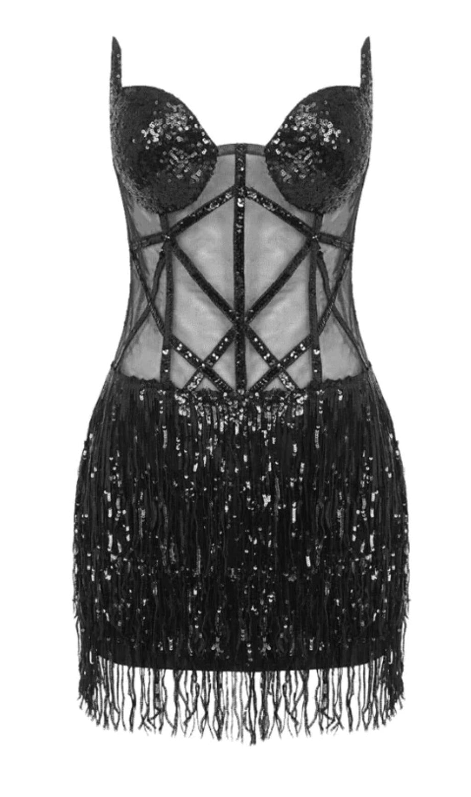 MINI ABITO CON CORSETTO E SPALLINE IN NERO