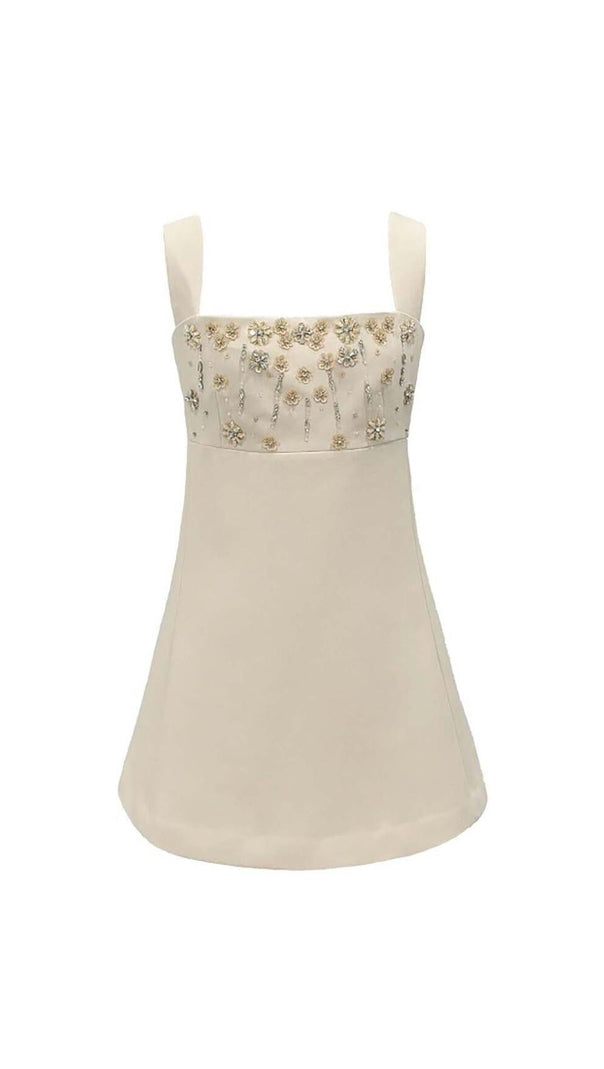 AIIZIE STRAPPY CRYSTAL EMBELLISHED MINI DRESS IN BEIGE - product image