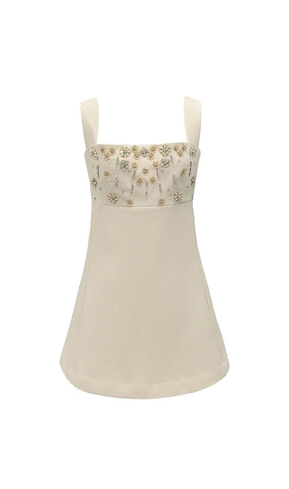 MINI ABITO CON SPALLINE E CRISTALLI IN BEIGE