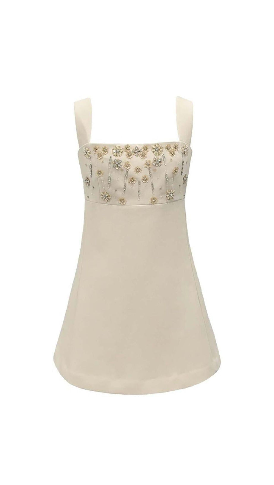 MINI ABITO CON SPALLINE E CRISTALLI IN BEIGE