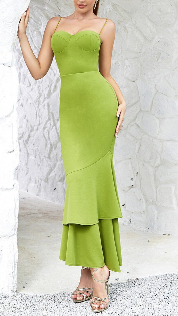 AIIZIE STRAPPY FISHTAIL MAXI DRESS IN GREEN - product image