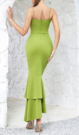 STRAPPY FISHTAIL MAXI DRESS IN GREEN