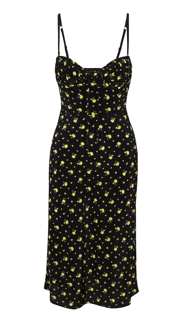 AIIZIE STRAPPY FLORAL PRINT MIDI DRESS IN BLACK - product image