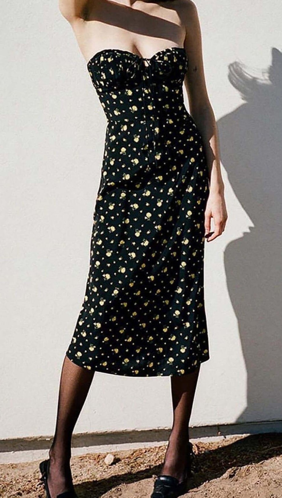 STRAPPY FLORAL PRINT MIDI DRESS IN BLACK