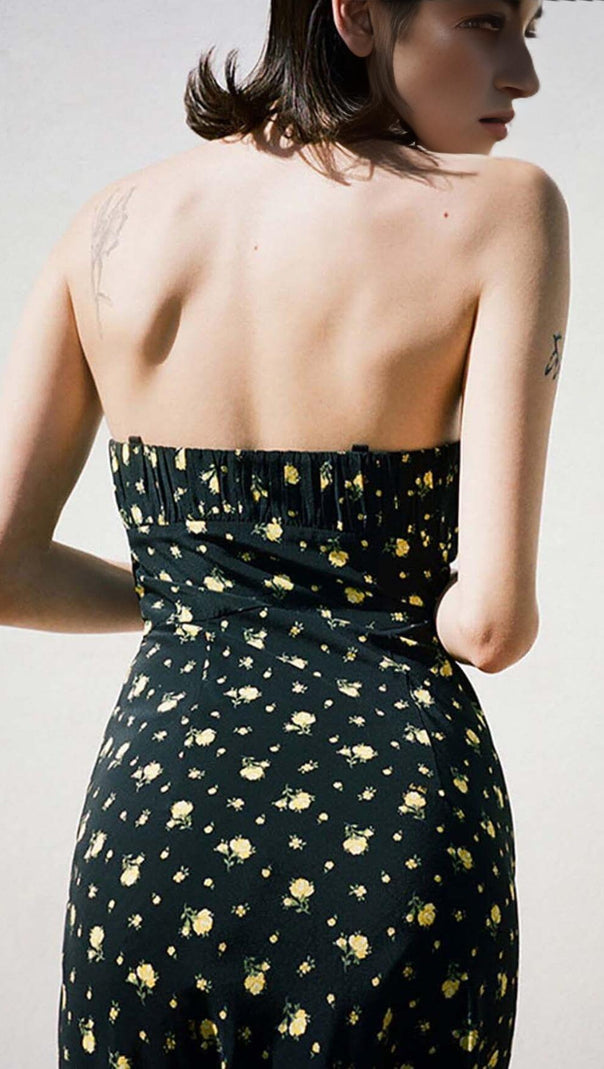 AIIZIE STRAPPY FLORAL PRINT MIDI DRESS IN BLACK - product image