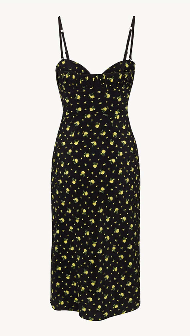 AIIZIE STRAPPY FLORAL PRINT MIDI DRESS IN BLACK - product image
