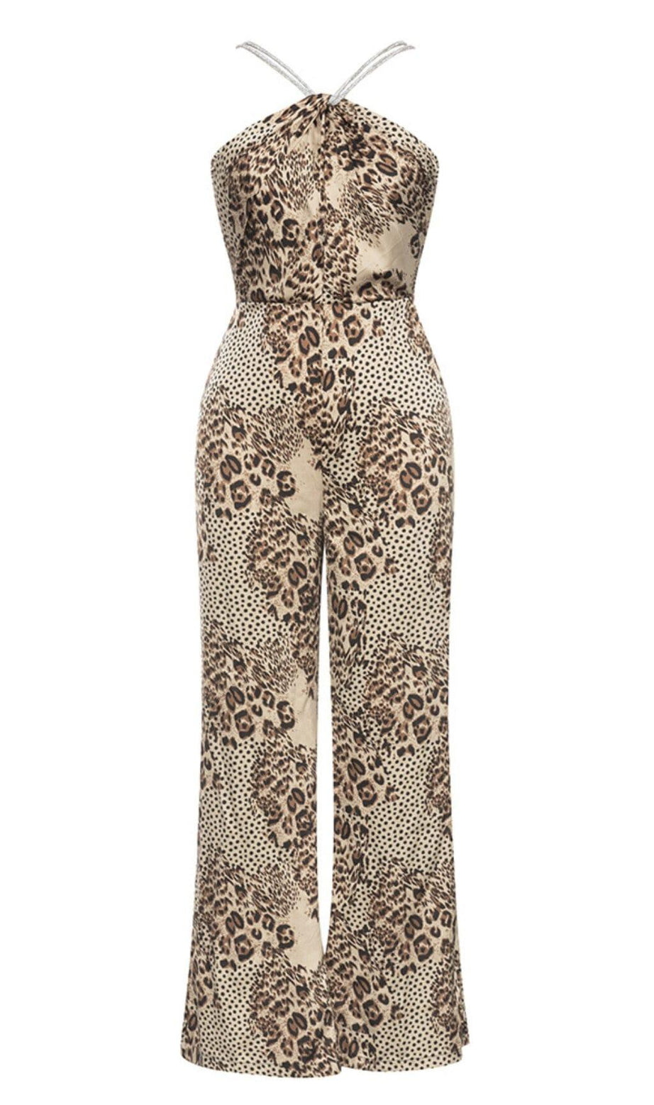 TUTA CON STAMPA LEOPARDATA E SPALLINE MARRONE