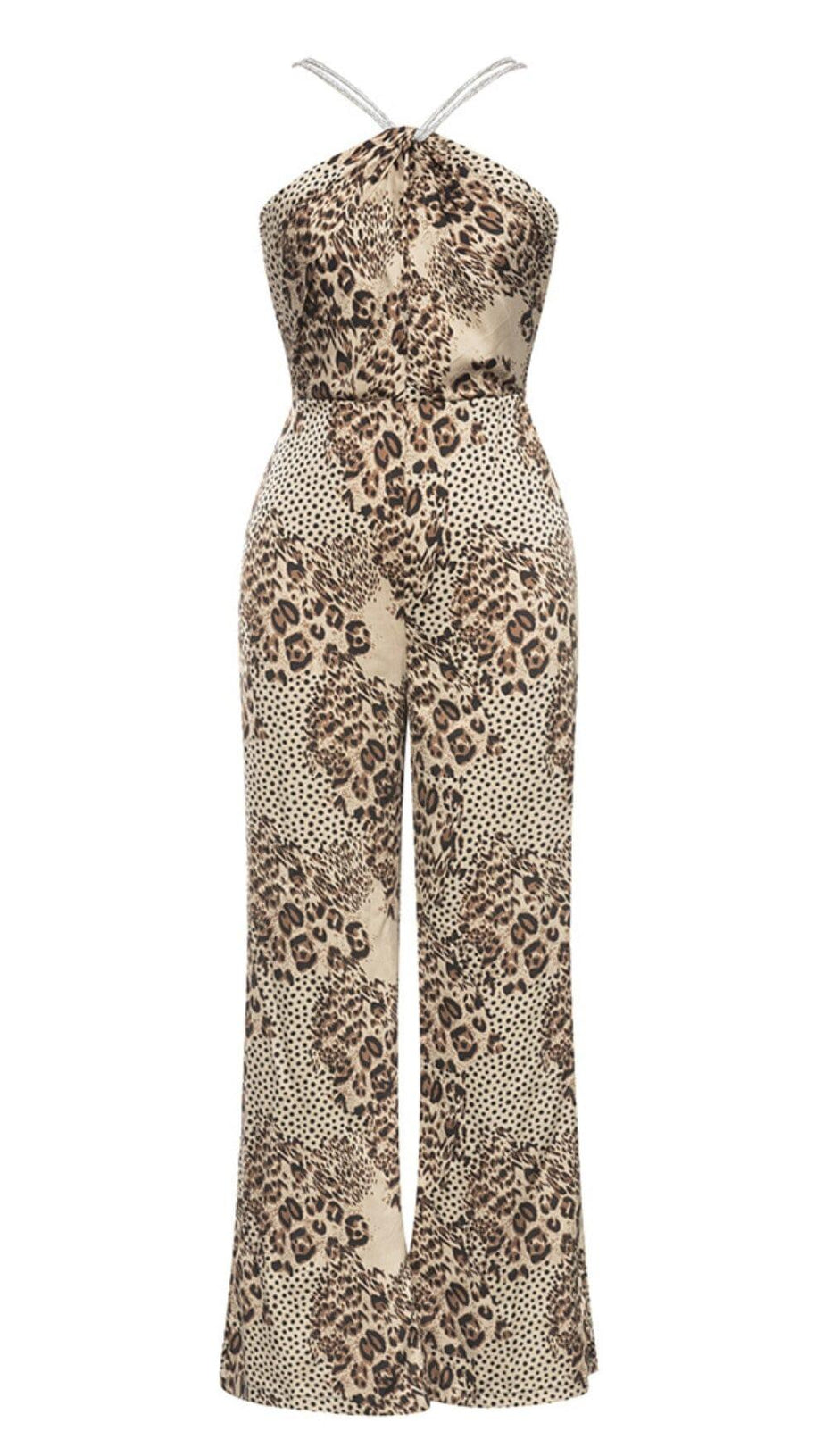 STRAPPY LEOPARD PRINT JUMPSUIT IN BROWN