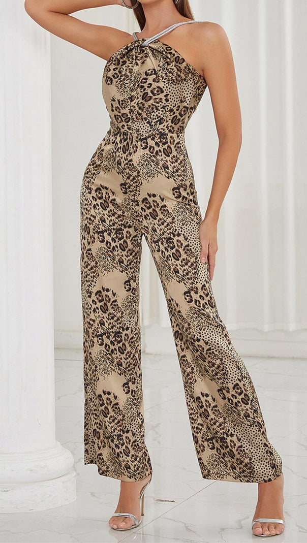 AIIZIE STRAPPY LEOPARD PRINT JUMPSUIT IN BROWN - product image