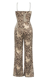 STRAPPY LEOPARD PRINT JUMPSUIT IN BROWN