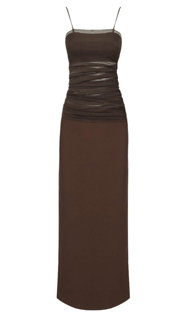 AIIZIE STRAPPY MESH MAXI DRESS IN BROWN - product image