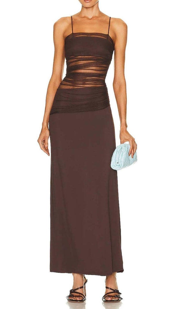 AIIZIE STRAPPY MESH MAXI DRESS IN BROWN - product image