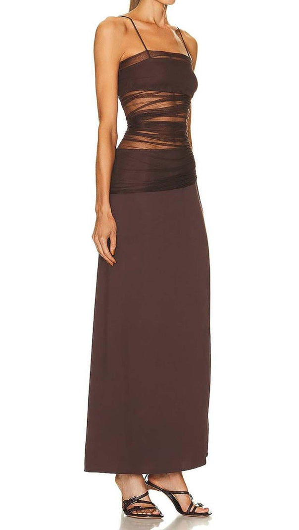 AIIZIE STRAPPY MESH MAXI DRESS IN BROWN - product image