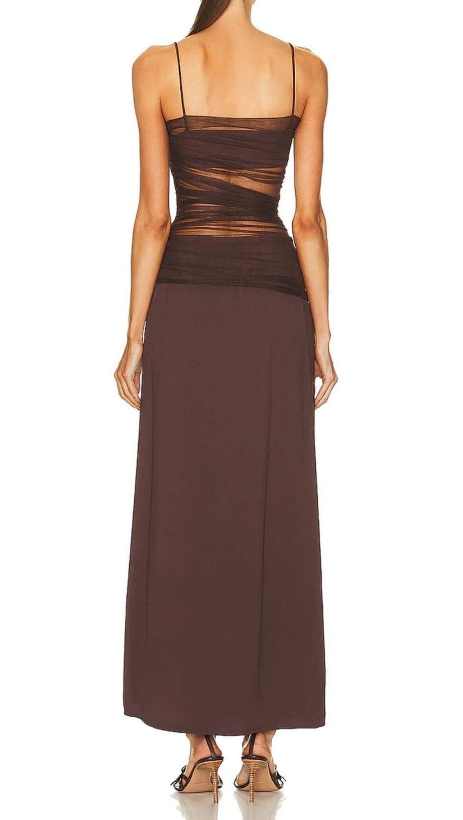 BRAUNES MAXIKLEID AUS NETZ MIT TRÄGERN